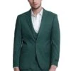 "Sharkskin Wedding Suit: Men's Slim Fit Double Breasted Vest In Hunter Green"