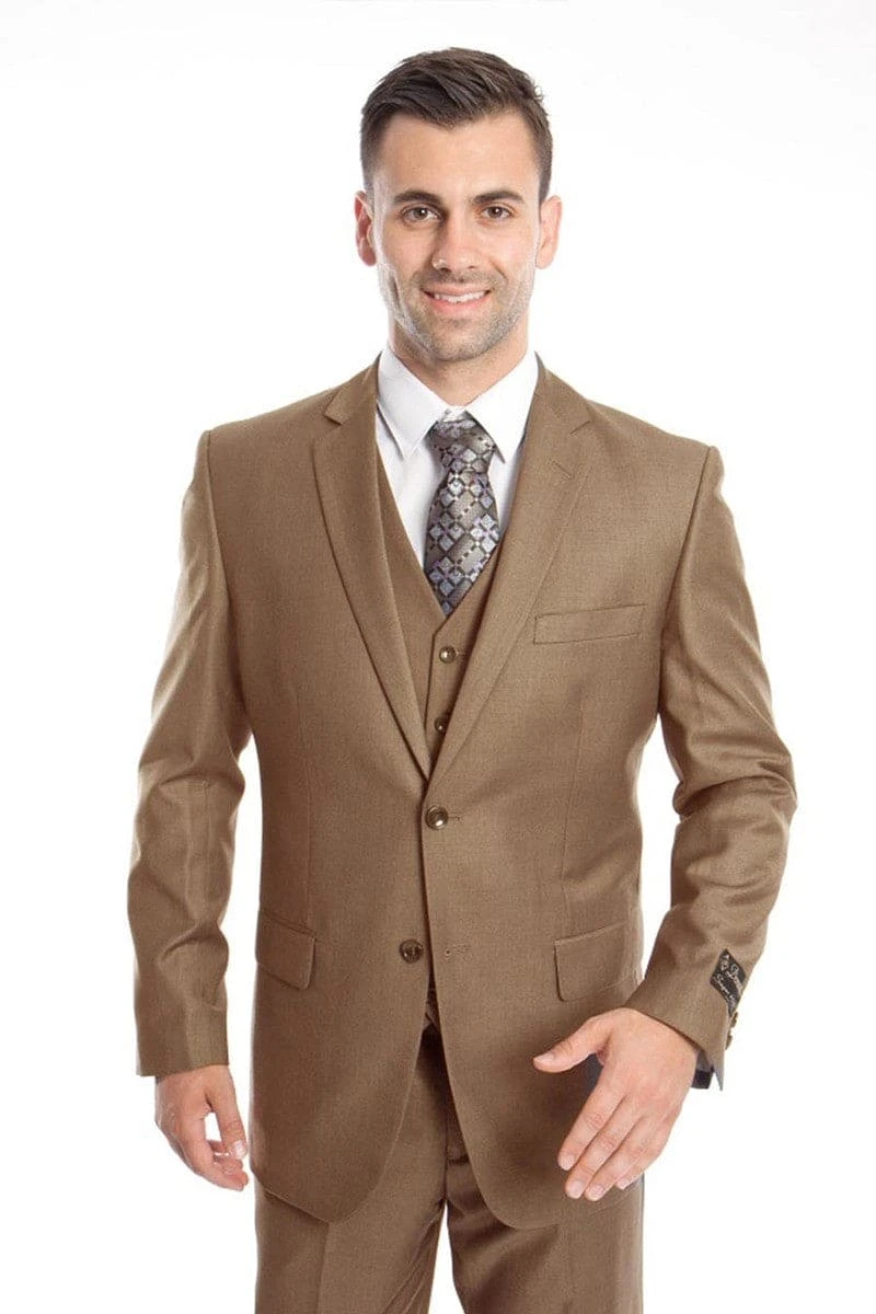 "Dark Taupe Men's Wedding & Business Suit - Vested Two Button Solid Color" 1 "Dark Taupe Men's Wedding & Business Suit - Vested Two Button Solid Color"
