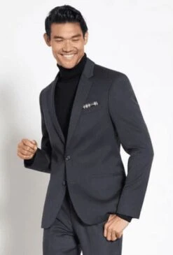 Suit And Turtleneck Combo - Turtleneck Prom Outfits - Prom Turtleneck GraySuit