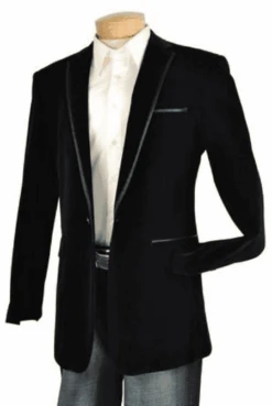 Mens Velvet Blazer - Velvet Jacket Velvet-Tux101 Black/Black