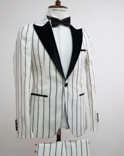Vintage Tuxedo - White Wedding Suit White And Black Pinstripe Groom Prom Suit