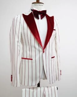Vintage Tuxedo - White Wedding Suit White And Red Pinstripe Groom Prom Suit