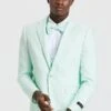 "Men's Mint Green Polka Dot Prom 2025 & Wedding Suit - One Button Double Breasted Vest"