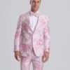 White And Pink Tuxedo - Paisley Wedding Suit - White Pink Prom Suit
