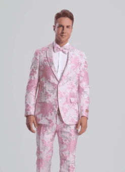 White And Pink Tuxedo - Paisley Wedding Suit - White Pink Prom Suit
