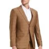 "Sharkskin Suit Men's Two Button Vested Peak Lapel In Camel Windowpane Plaid"