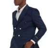 "NavyMen's Slim Fit Double Breasted Wedding Suit With Gold Buttons"