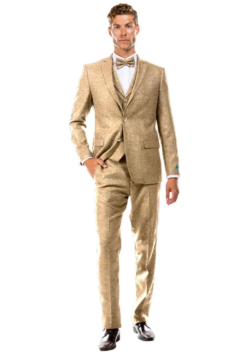 "Vintage Style Men's Tweed Wedding Suit - Beige, Two Button Vested" 2 "Vintage Style Men's Tweed Wedding Suit - Beige, Two Button Vested" - Image 2