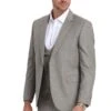 "Sharkskin Wedding Suit: Men's Slim Fit Double Breasted Vest, Light Grey"