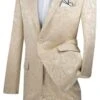 Beige Men's Slim Fit Paisley Wedding & Prom 2025 Suit - Shiny Finish