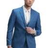 "Indigo Blue Sharkskin Wedding Suit: Men's Slim Fit Double Breasted Vest"
